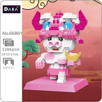 DAIA 66861 Chinesische Sternzeichen Oper Gl ck Gold Barren Kuh Tier Modell Mini Diamant Bl cke - LOZ MALL