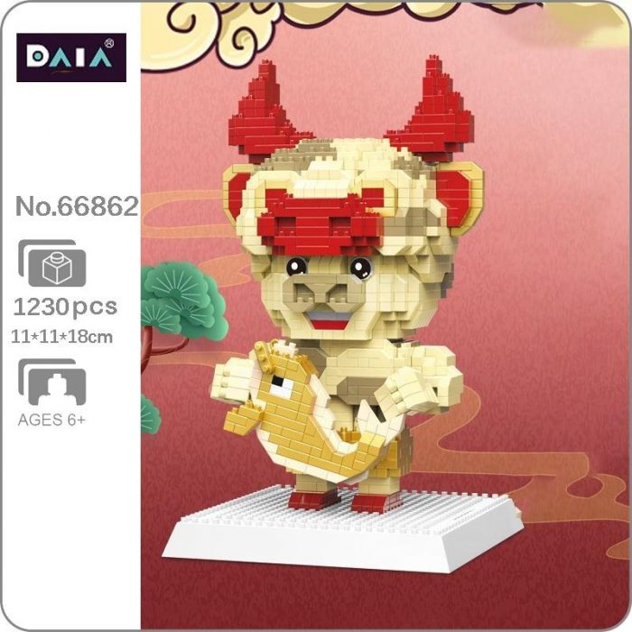 DAIA 66862 Chinesische Sternzeichen Oper Gl ck Gold Fisch Bull Tier Modell Mini Diamant Bl cke - LOZ MALL