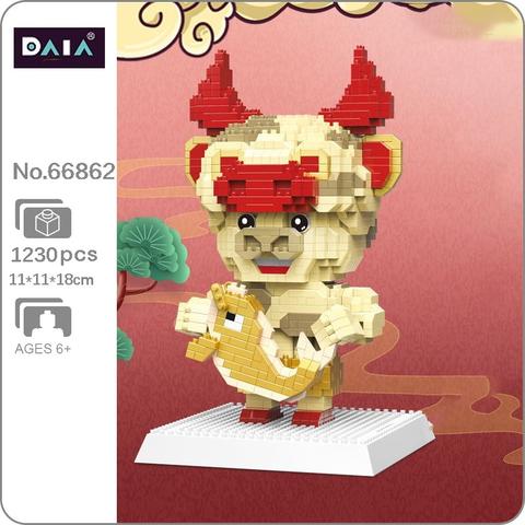 DAIA 66862 Chinesische Sternzeichen Oper Gl ck Gold Fisch Bull Tier Modell Mini Diamant Bl - LOZ MALL