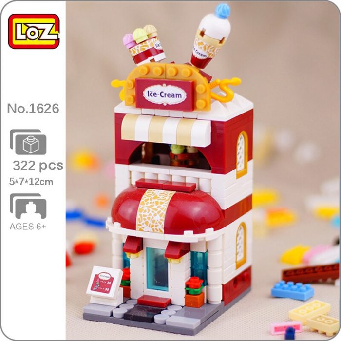 LOZ 1626 City Street Ice Cream Dessert Cake Shop Store Architecture 3D Model Mini Blocks Bricks - LOZ MALL