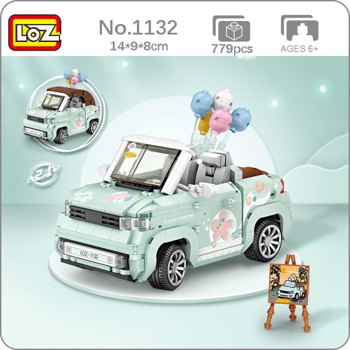 LOZ 1132 Vehicle Model Green Open Car Balloon Flower Plant Easel 3D DIY Mini Blocks Bricks - LOZ MALL