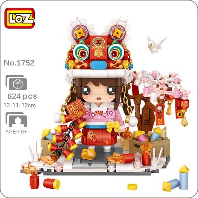 LOZ 1752 Spring Festival Lion Hat Girl Fireworks Peach Flower Tree DIY Mini Blocks Bricks Building - LOZ MALL