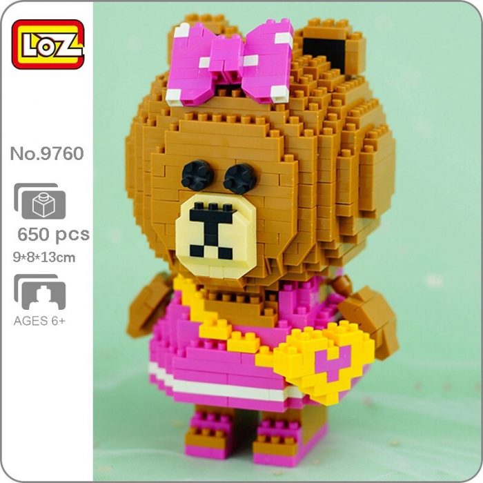LOZ 9760 Animal World Cartoon Bear Girl Heart Bag Bow Pet Doll Model Mini Diamond Blocks - LOZ MALL