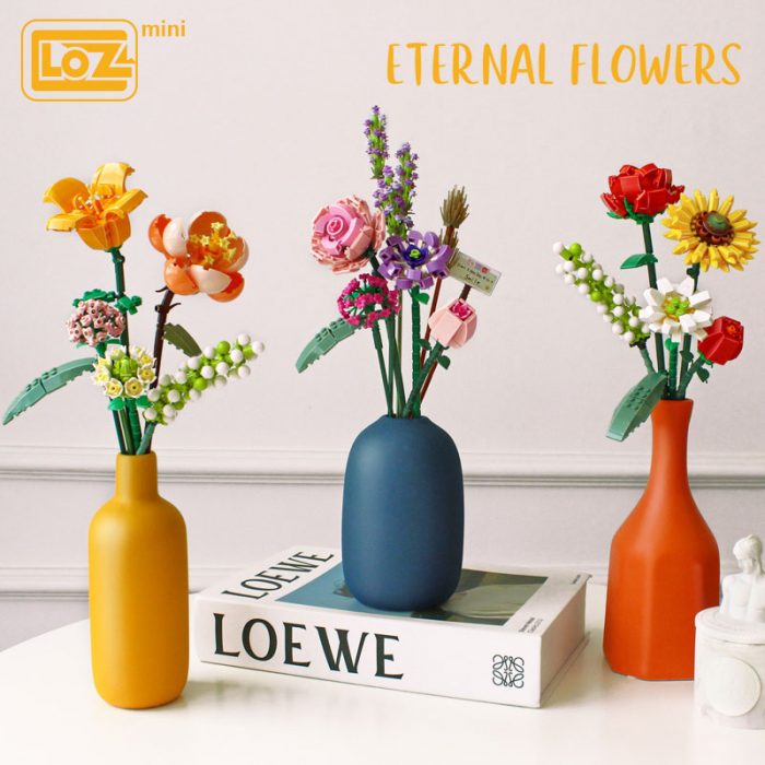 LOZ mini small particle bouquet building blocks rose sunflower lily chrysanthemum flower flower shop decoration gift - LOZ MALL
