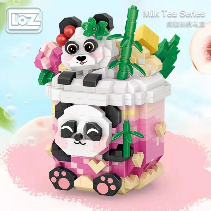 loz panda building blocks peach peach oolong puzzle assembly toy desktop decoration cartoon milk tea model - LOZ MALL