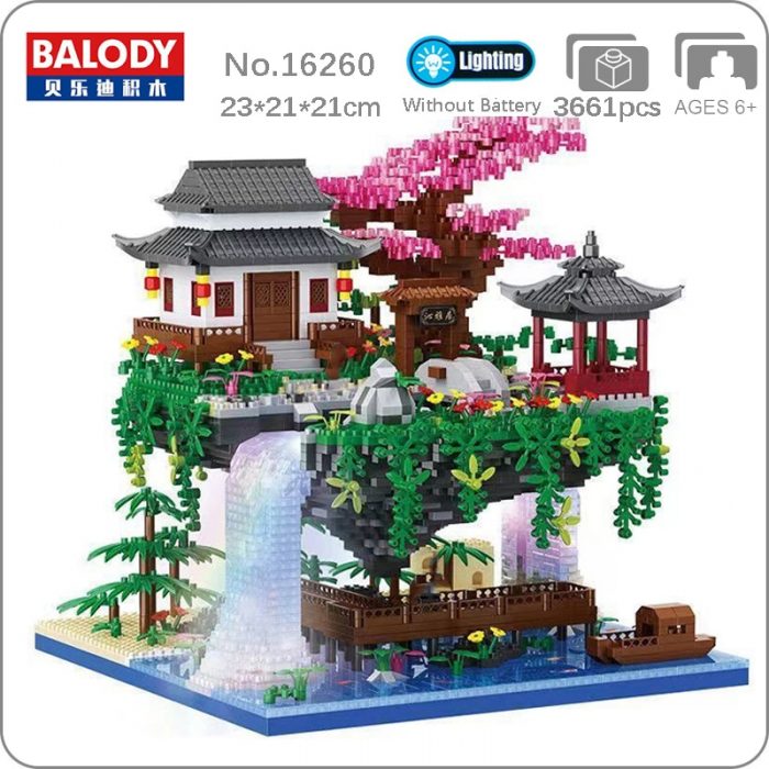 Balody 16260 World Architecture Temple Pavilion Island Waterfall Pool Light Mini Diamond Blocks Bricks Building Toy - LOZ MALL