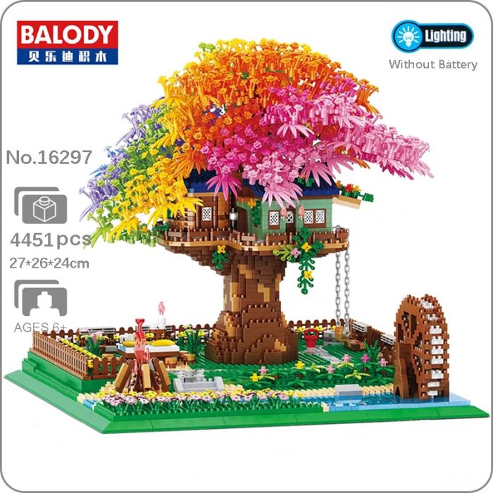 Balody 16297 World Architecture Rainbow Tree House Garden Waterwheel Light Mini Diamond Blocks Bricks Building Toy - LOZ MALL