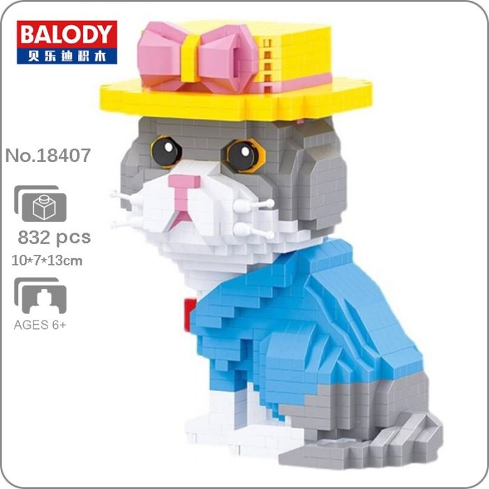 Balody 16407 Animal World Persian Cat Kitten Bow Hat Pet Doll Mini Diamond Blocks Bricks Building - LOZ MALL