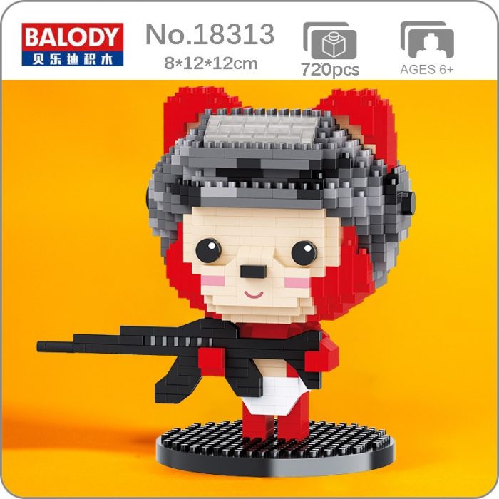 Balody 18313 Army Little Red Baby Fox Gun Boy Pet Cute Animal Model Mini Diamond Blocks - LOZ MALL