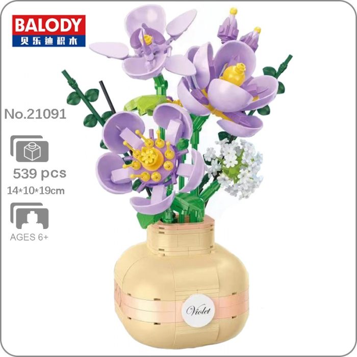 Balody 21091 Eternal Flower Vase Violet Gypsophila Herb Plant Bottle 3D Mini Blocks Bricks Building Toy - LOZ MALL