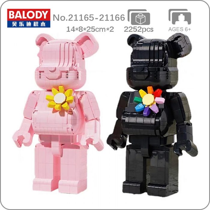 Balody Animal World Pink Black Lover Bear Flower Brooch Storage Case 3D Mini Blocks Bricks Building - LOZ MALL