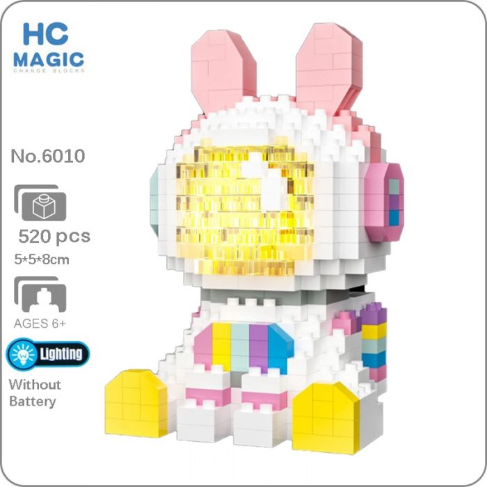 HC 6010 Space Rabbit Astronaut LED Light Helmet Sit Animal DIY Mini Diamond Blocks Bricks Building - LOZ MALL