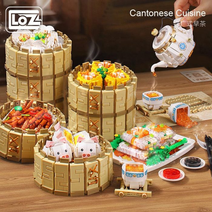 LOZ Cantonese morning tea dessert chicken feet steamer tea set assembly small particle building blocks new - LOZ MALL