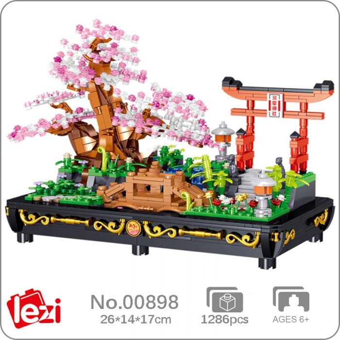 Lezi 00898 Eternal Plant Cherry Tree Gate Bridge Garden Bonsai Pot DIY Mini Blocks Bricks Building - LOZ MALL