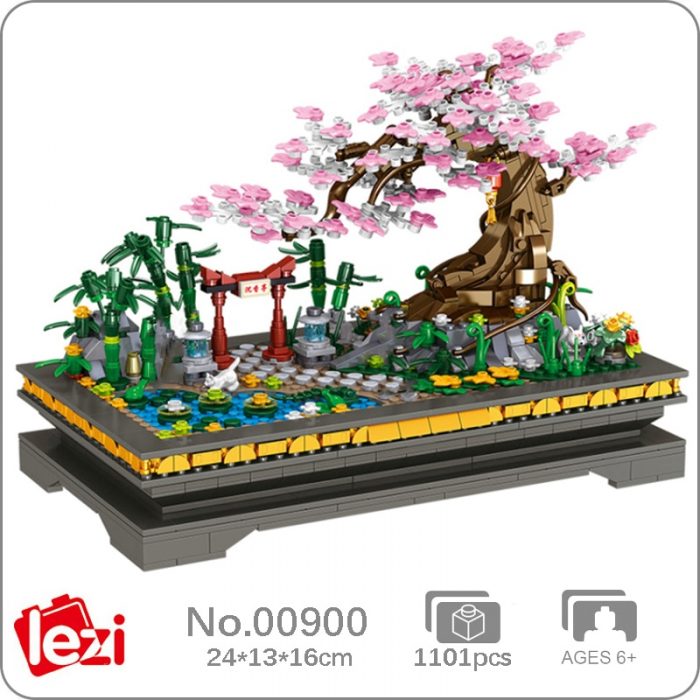 Lezi 00900 Eternal Plant Peach Tree Bamboo Gate River Garden Bonsai Pot Mini Blocks Bricks Building - LOZ MALL