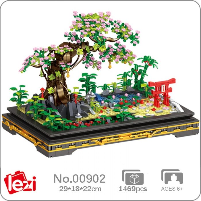 Lezi 00902 Eternal Plant Sakura Tree Bamboo River Garden Bonsai Pot DIY Mini Blocks Bricks Building - LOZ MALL