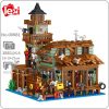 Lezi 00981 World Architecture Fishing Village Cabin House Coast Wharf Mini Blocks Bricks Building Toy For - LOZ MALL