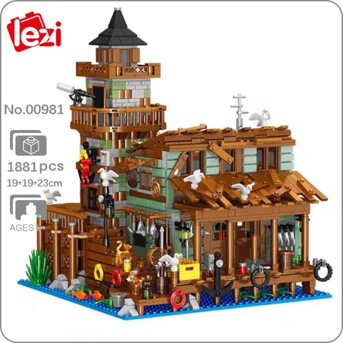 Lezi 00981 World Architecture Fishing Village Cabin House Coast Wharf Mini Blocks Bricks Building Toy For - LOZ MALL
