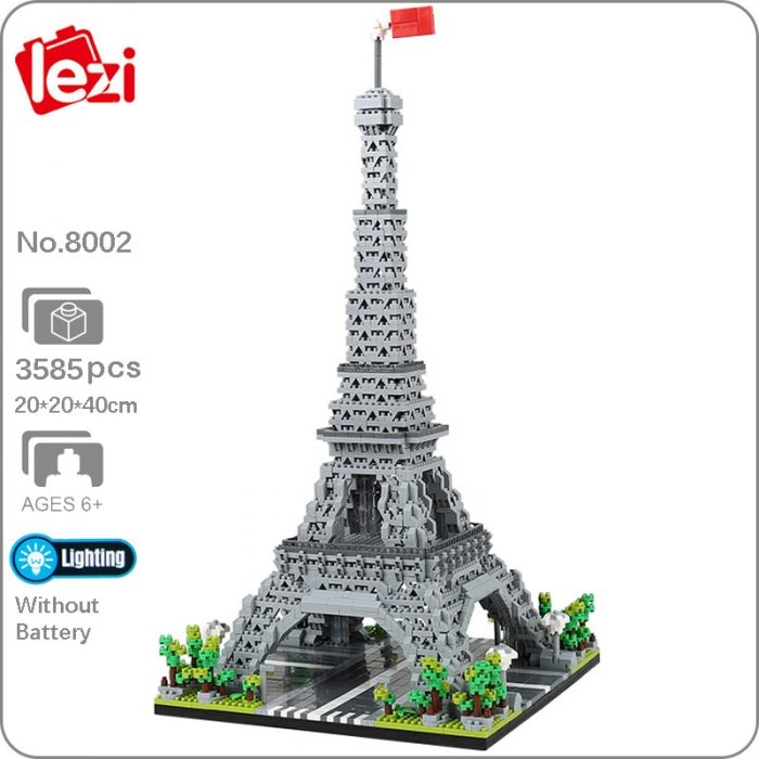 Lezi 8002 World Architecture Paris Eiffel Tower Square Light 3D Mini Diamond Blocks Bricks Building Toy - LOZ MALL