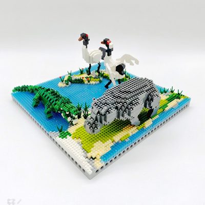 PZX 6623 Animal World Hippo Alligator Crane Bird Flower River Model Mini Diamond Blocks Bricks Building 2 - LOZ MALL