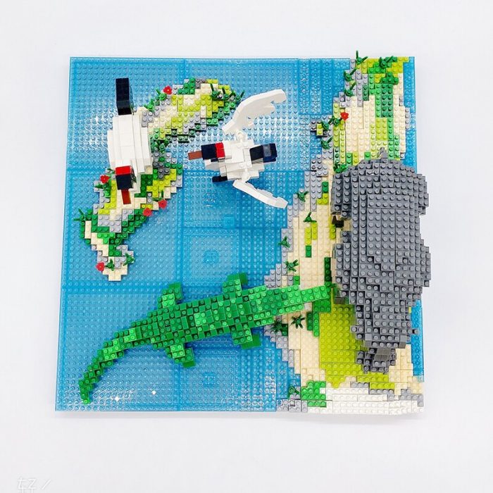 PZX 6623 Animal World Hippo Alligator Crane Bird Flower River Model Mini Diamond Blocks Bricks Building 4 - LOZ MALL
