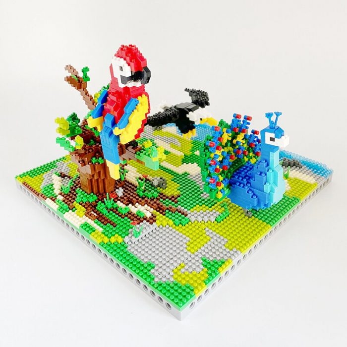 PZX 6626 Animal World Parrot Eagle Peacock Bird Tree River Model DIY Mini Diamond Blocks Bricks 1 - LOZ MALL