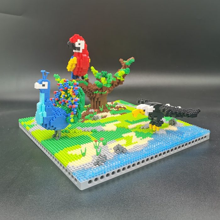 PZX 6626 Animal World Parrot Eagle Peacock Bird Tree River Model DIY Mini Diamond Blocks Bricks 2 - LOZ MALL