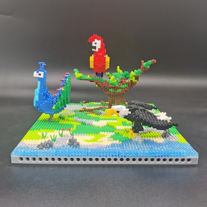PZX 6626 Animal World Parrot Eagle Peacock Bird Tree River Model DIY Mini Diamond Blocks Bricks 3 - LOZ MALL