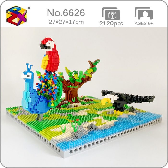 PZX 6626 Animal World Parrot Eagle Peacock Bird Tree River Model DIY Mini Diamond Blocks Bricks - LOZ MALL