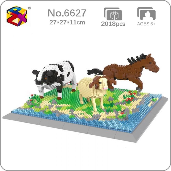 PZX 6627 Animal World Cow Horse Lamb Sheep Flower River 3D DIY Mini Diamond Blocks Bricks - LOZ MALL