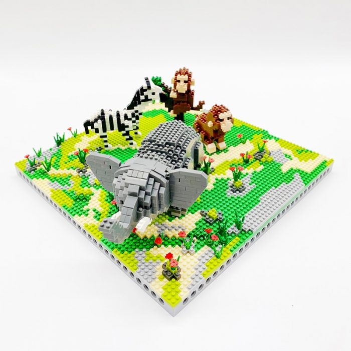 PZX 6628 Animal World Elephant Zebra Monkey Horse Flower DIY Mini Diamond Blocks Bricks Building Toy 2 - LOZ MALL