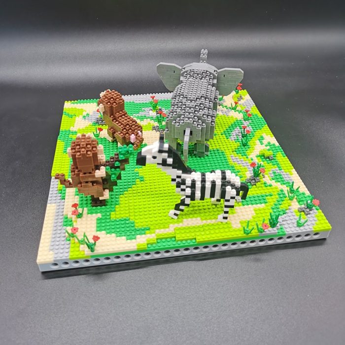 PZX 6628 Animal World Elephant Zebra Monkey Horse Flower DIY Mini Diamond Blocks Bricks Building Toy 5 - LOZ MALL