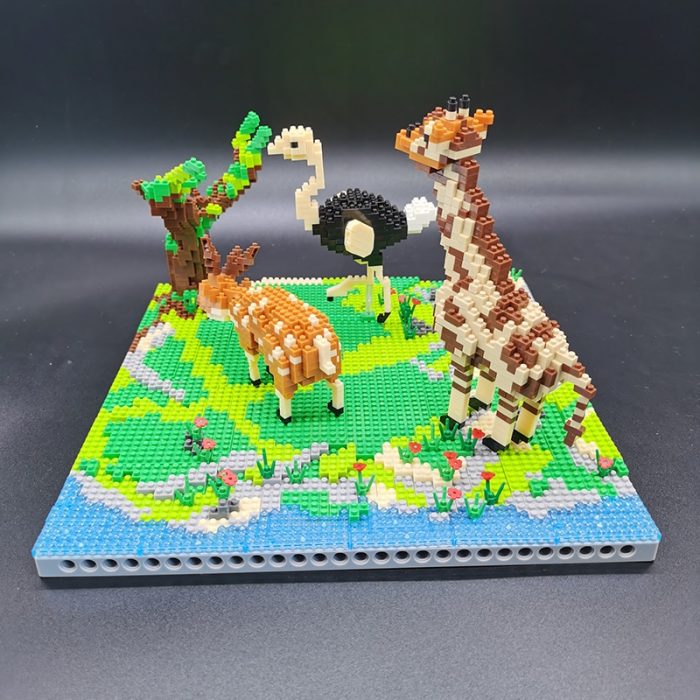 PZX 6629 Animal World Giraffe Deer Ostrich Bird Flower River Model Mini Diamond Blocks Bricks Building 1 - LOZ MALL