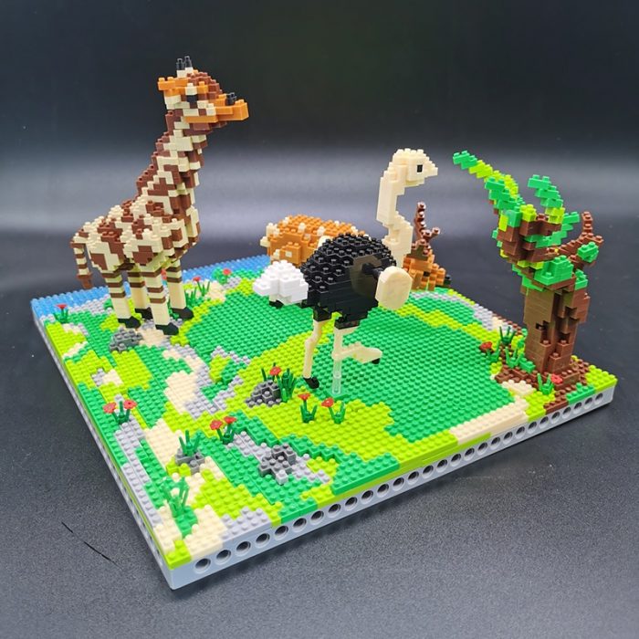 PZX 6629 Animal World Giraffe Deer Ostrich Bird Flower River Model Mini Diamond Blocks Bricks Building 2 - LOZ MALL