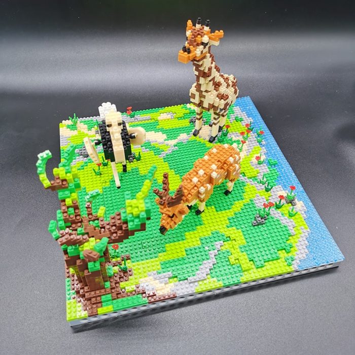 PZX 6629 Animal World Giraffe Deer Ostrich Bird Flower River Model Mini Diamond Blocks Bricks Building 3 - LOZ MALL