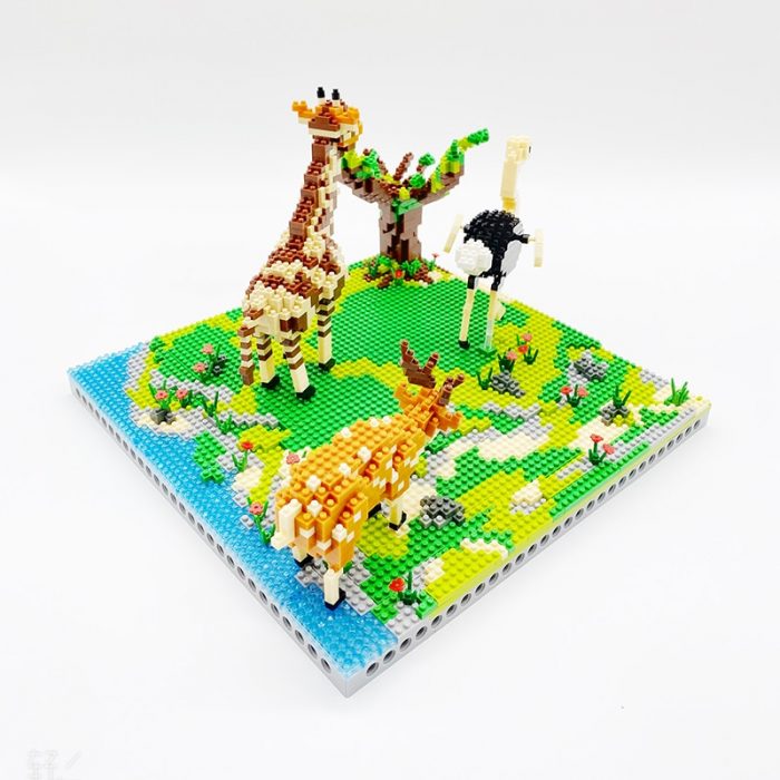 PZX 6629 Animal World Giraffe Deer Ostrich Bird Flower River Model Mini Diamond Blocks Bricks Building 4 - LOZ MALL