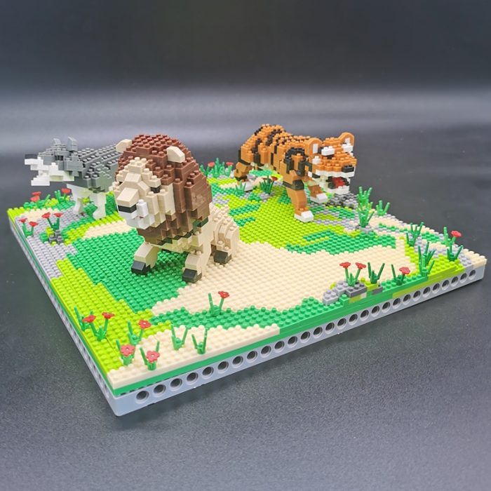 PZX 6630 Animal World Lion Tiger Wolf Flower Meadow Model DIY Mini Diamond Blocks Bricks Building 1 - LOZ MALL