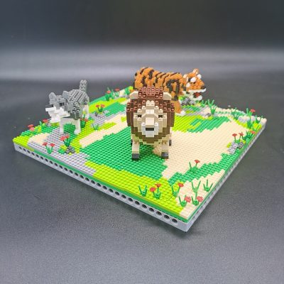 PZX 6630 Animal World Lion Tiger Wolf Flower Meadow Model DIY Mini Diamond Blocks Bricks Building 2 - LOZ MALL