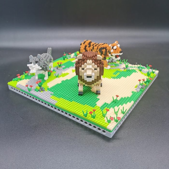PZX 6630 Animal World Lion Tiger Wolf Flower Meadow Model DIY Mini Diamond Blocks Bricks Building 2 - LOZ MALL
