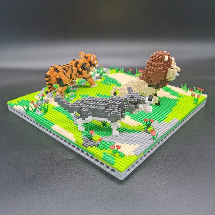 PZX 6630 Animal World Lion Tiger Wolf Flower Meadow Model DIY Mini Diamond Blocks Bricks Building 3 - LOZ MALL