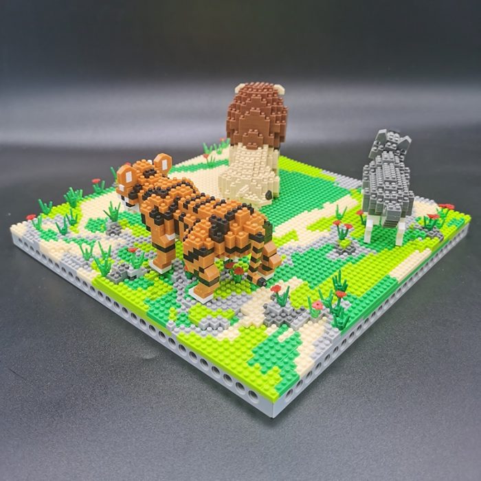 PZX 6630 Animal World Lion Tiger Wolf Flower Meadow Model DIY Mini Diamond Blocks Bricks Building 4 - LOZ MALL