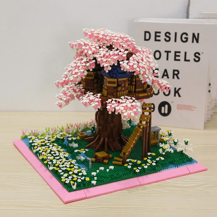 PZX 9928 World Architecture Sakura Tree House Flower Garden DIY Mini Diamond Blocks Bricks Building Toy 1 - LOZ MALL