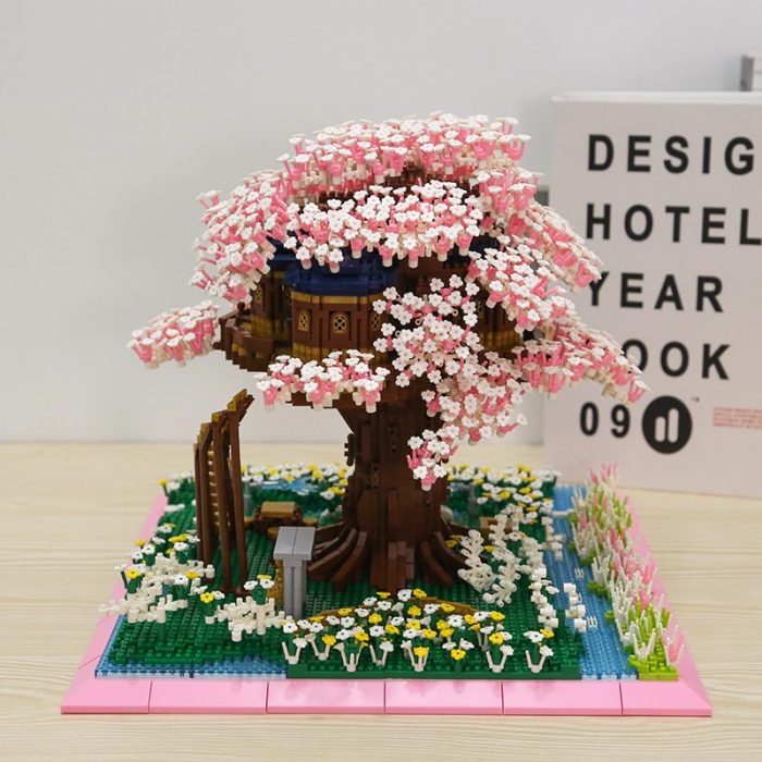 PZX 9928 World Architecture Sakura Tree House Flower Garden DIY Mini Diamond Blocks Bricks Building Toy 4 - LOZ MALL