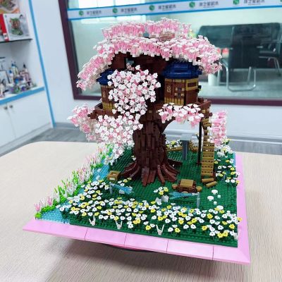PZX 9928 World Architecture Sakura Tree House Flower Garden DIY Mini Diamond Blocks Bricks Building Toy 5 - LOZ MALL