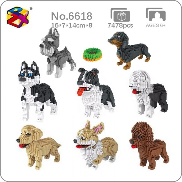 PZX Schnauzer Dachshund Husky Collie Sheepdog Corgi Teddy Dog Pet Animal DIY Mini Diamond Blocks Bricks - LOZ MALL