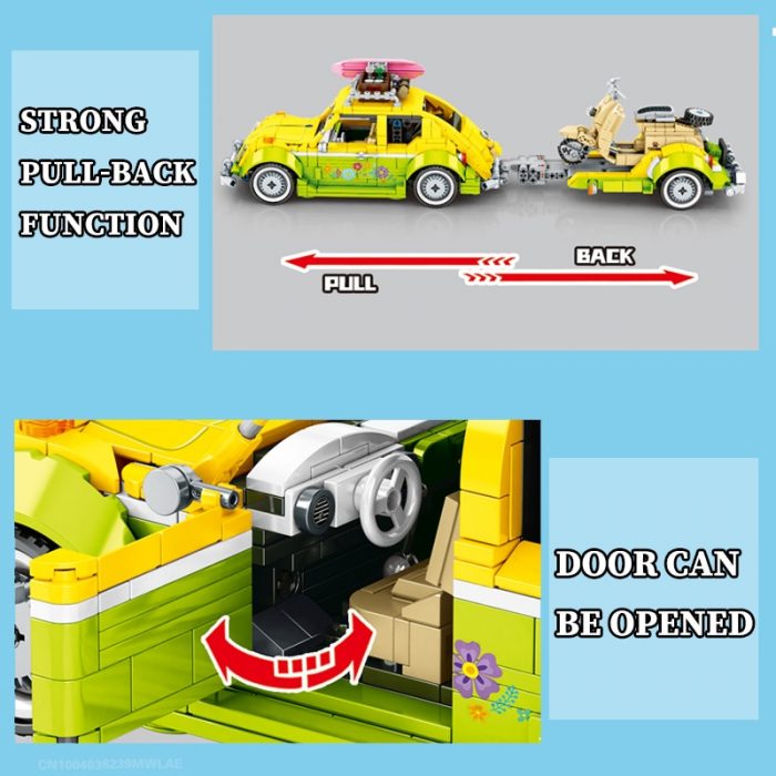 SEMBO BLOCK 1409PCS Vintage Car Blocks Pull Back Retro Car Building Bricks Kids DIY Roleplay STEM 3 - LOZ MALL