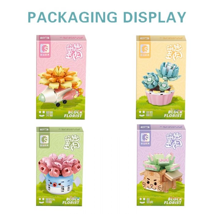SEMBO BLOCK 4 set lot Potted Plant Kawaii Flowers Building Block Puffer Tiger Animal Anime Toys 5 - LOZ MALL
