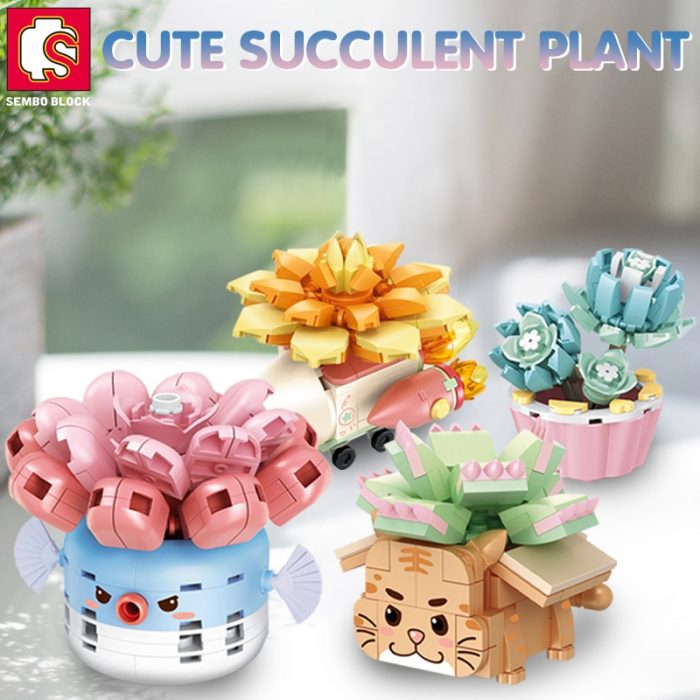 SEMBO BLOCK 4 set lot Potted Plant Kawaii Flowers Building Block Puffer Tiger Animal Anime Toys - LOZ MALL