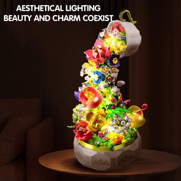 SEMBO BLOCK 575pcs Teacup Flower Lighting Music Box Building Block Home Decor Anime Creative Gift Toy 2 - LOZ MALL