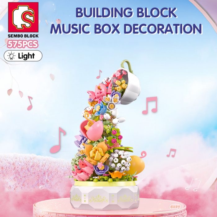 SEMBO BLOCK 575pcs Teacup Flower Lighting Music Box Building Block Home Decor Anime Creative Gift Toy - LOZ MALL